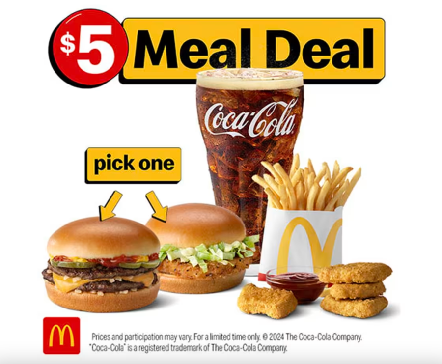 Burger, Fish Sandwich, Fries and a Coke