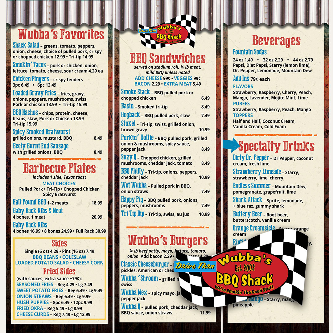 Wubba's Drive Thru Menu Boards